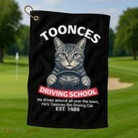 Funny Cat Driving School Graphic with Kitten Steering Golf Towel thumb 1