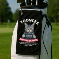 Funny Cat Driving School Graphic with Kitten Steering Golf Towel thumb 2
