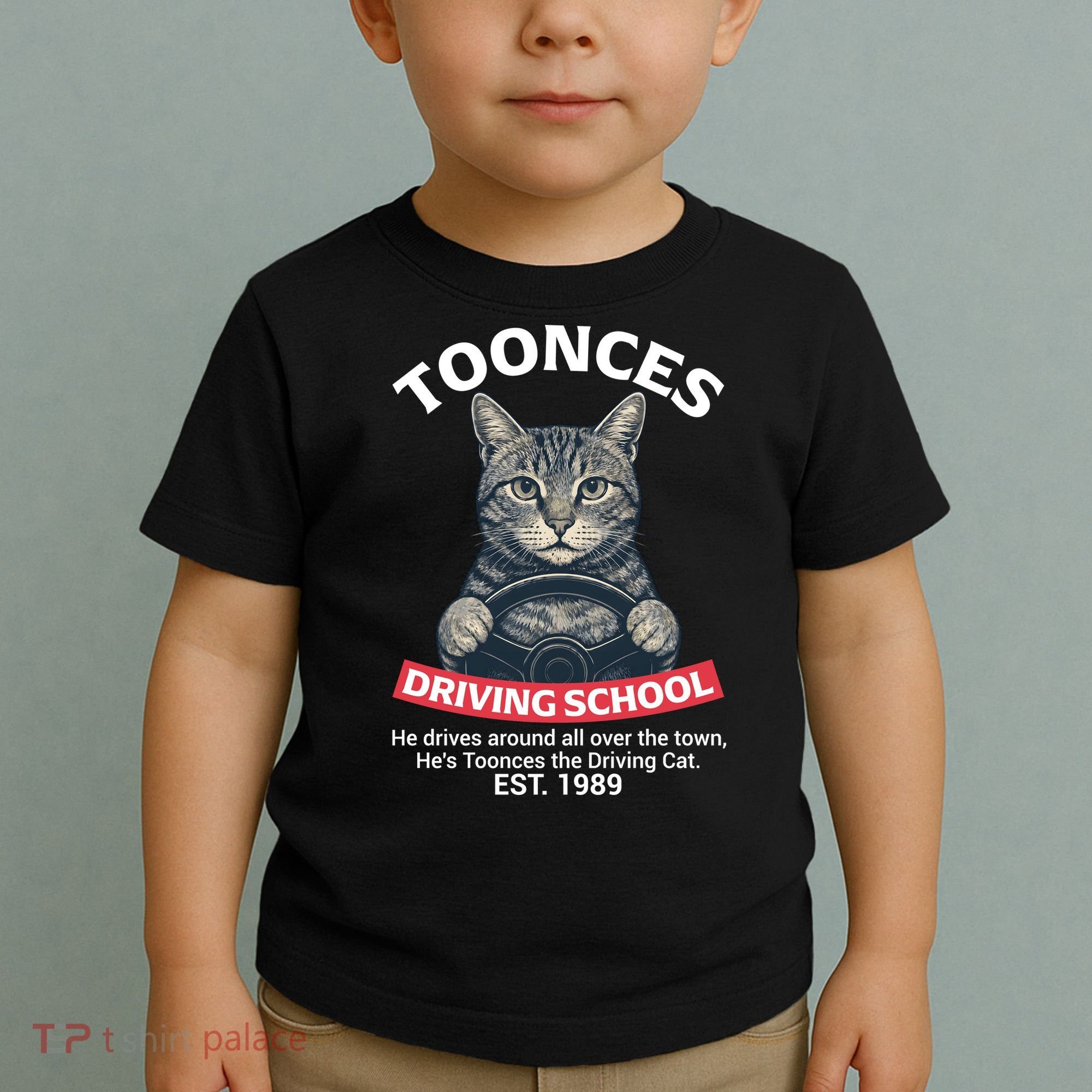 Funny Cat Driving School Graphic with Kitten Steering Toddler T-Shirt