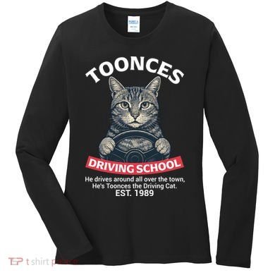 Funny Cat Driving School Graphic with Kitten Steering Women's Long Sleeve Shirt