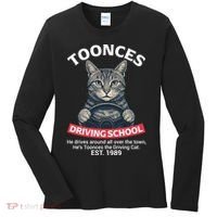 Funny Cat Driving School Graphic with Kitten Steering Women's Long Sleeve Shirt thumb 0