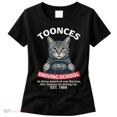 Funny Cat Driving School Graphic with Kitten Steering Women's T-Shirt