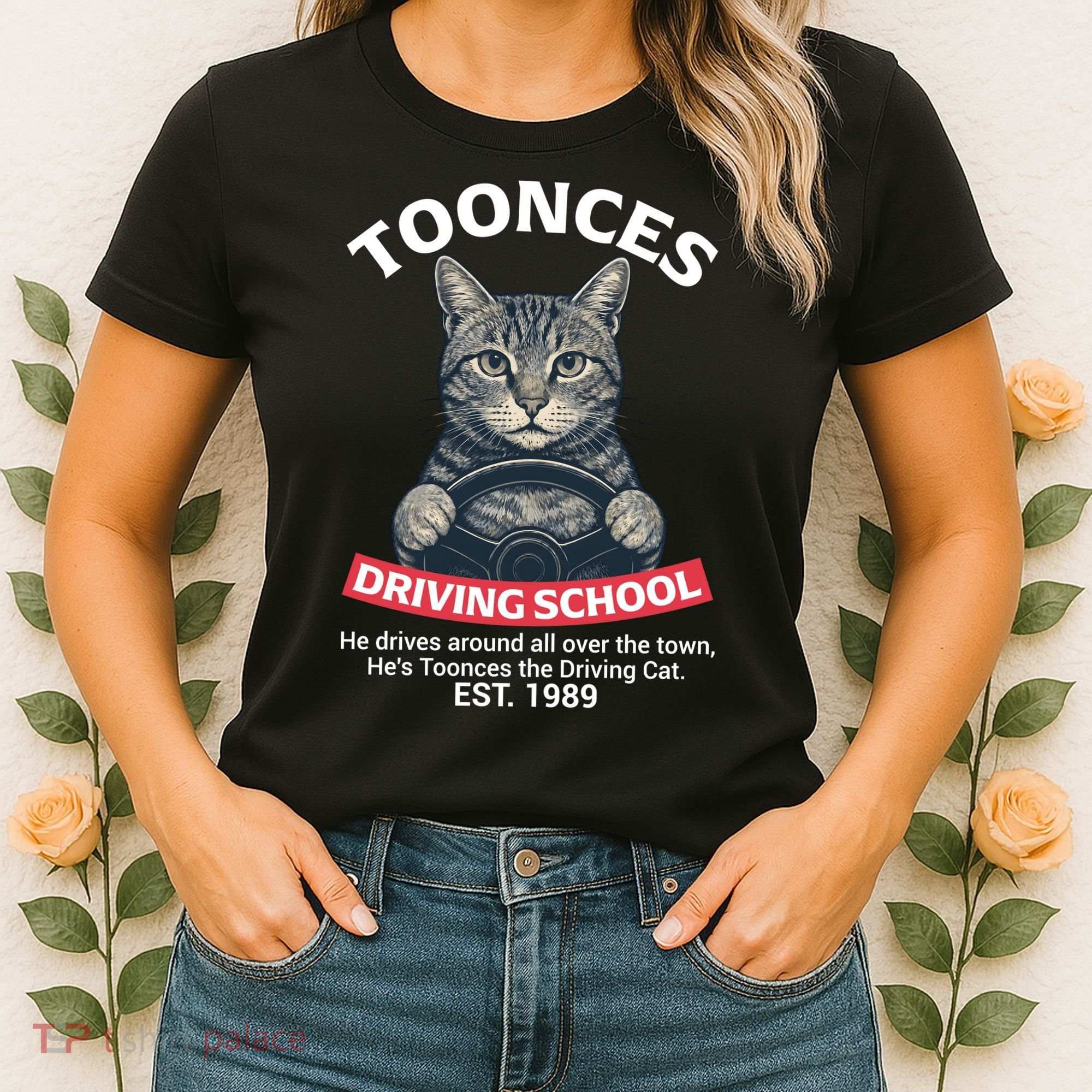 Funny Cat Driving School Graphic with Kitten Steering Women's T-Shirt