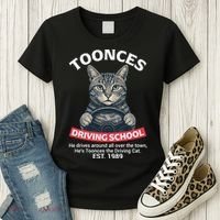 Funny Cat Driving School Graphic with Kitten Steering Women's T-Shirt thumb 3