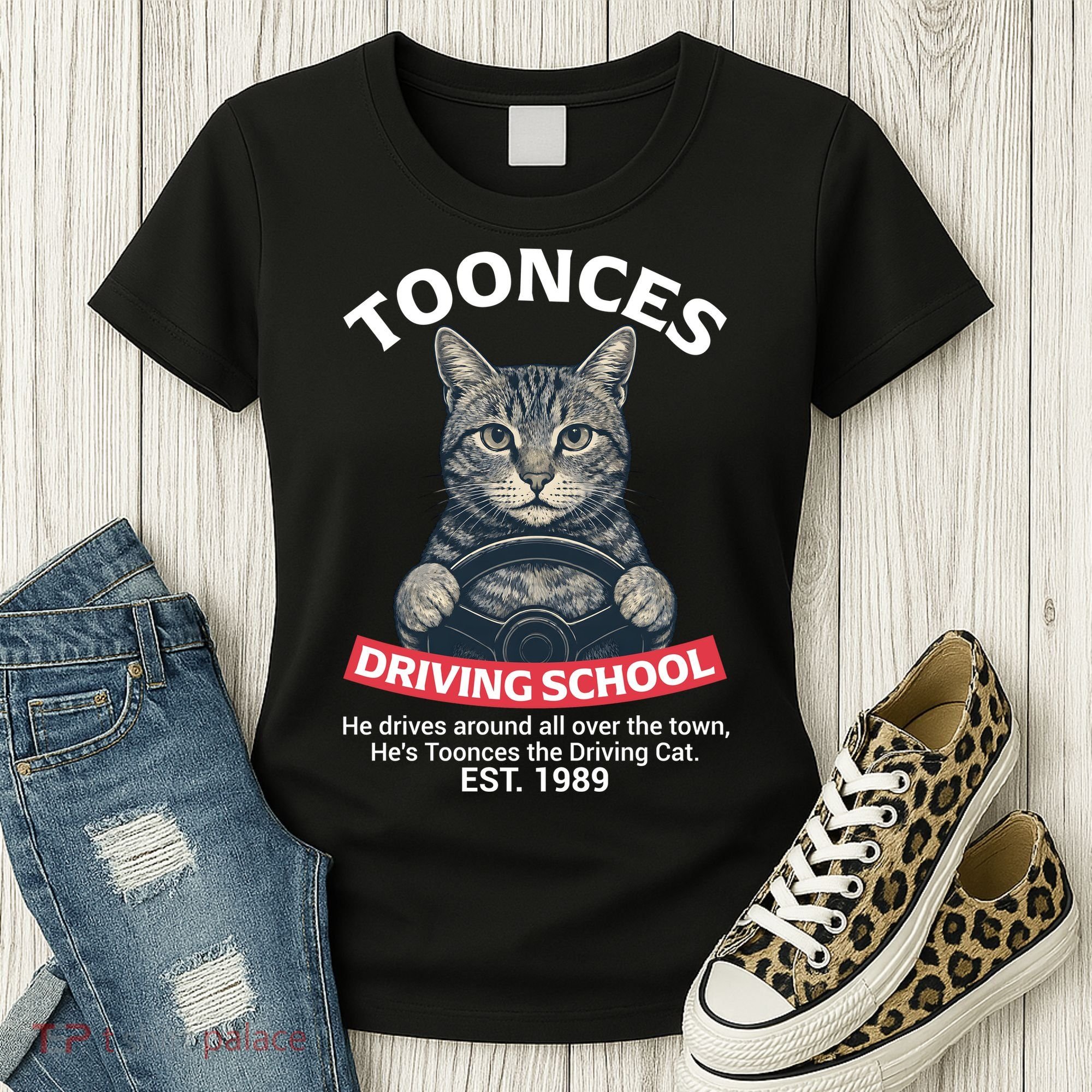 Funny Cat Driving School Graphic with Kitten Steering Women's T-Shirt