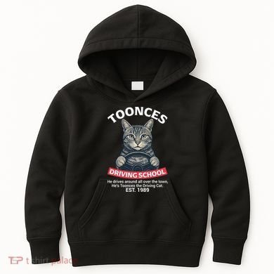 Funny Cat Driving School Graphic with Kitten Steering Kids Hoodie
