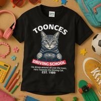 Funny Cat Driving School Graphic with Kitten Steering Kids T-Shirt thumb 3