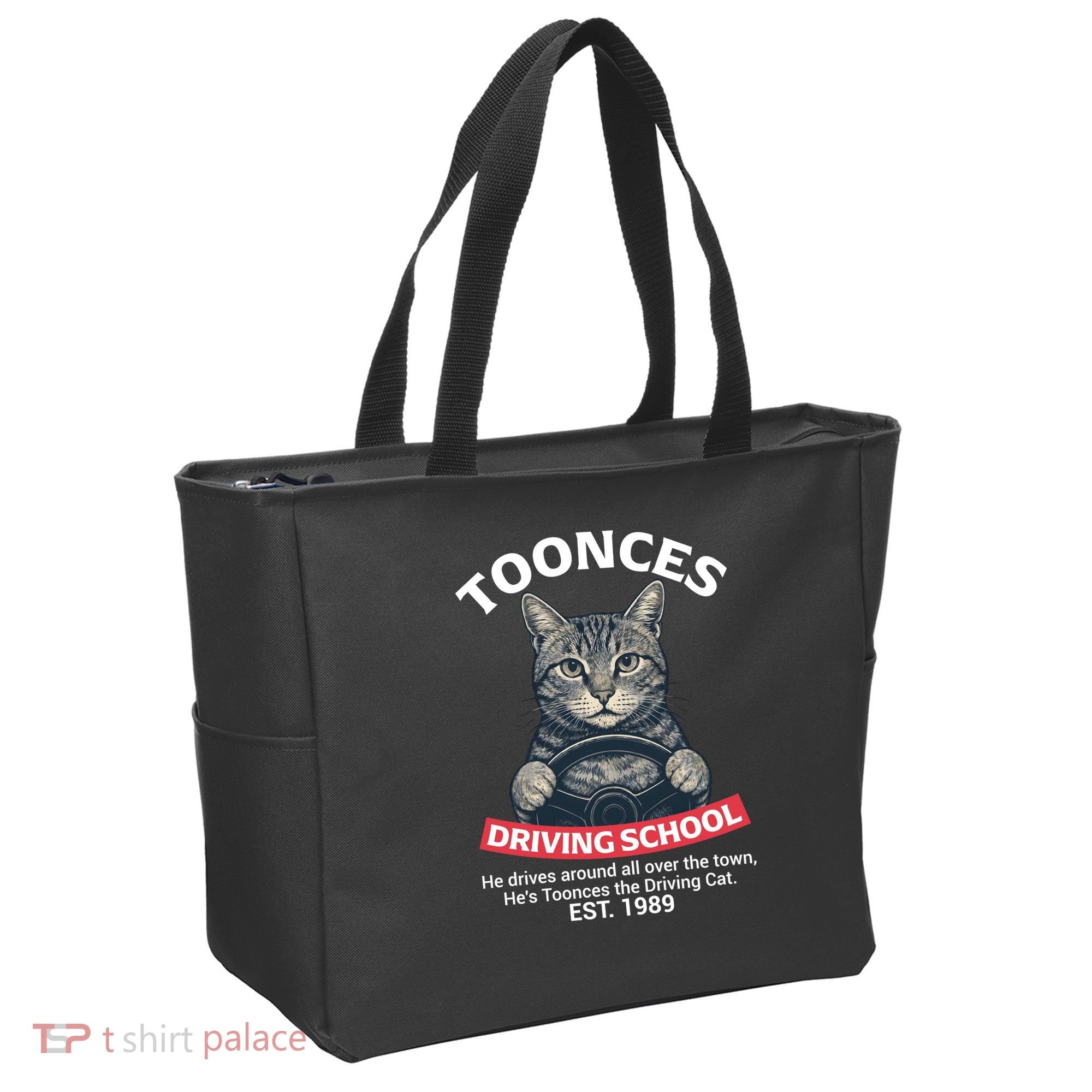 Funny Cat Driving School Graphic with Kitten Steering Tote Bag