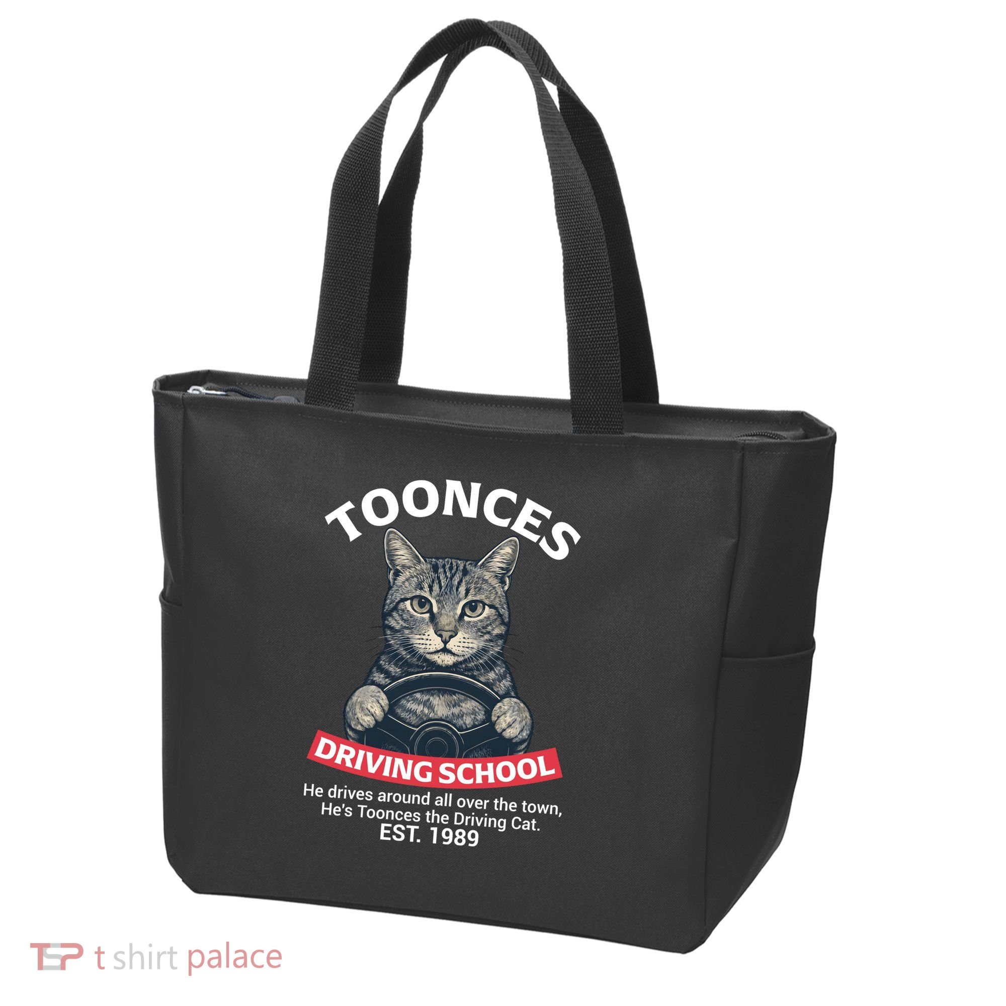 Funny Cat Driving School Graphic with Kitten Steering Tote Bag