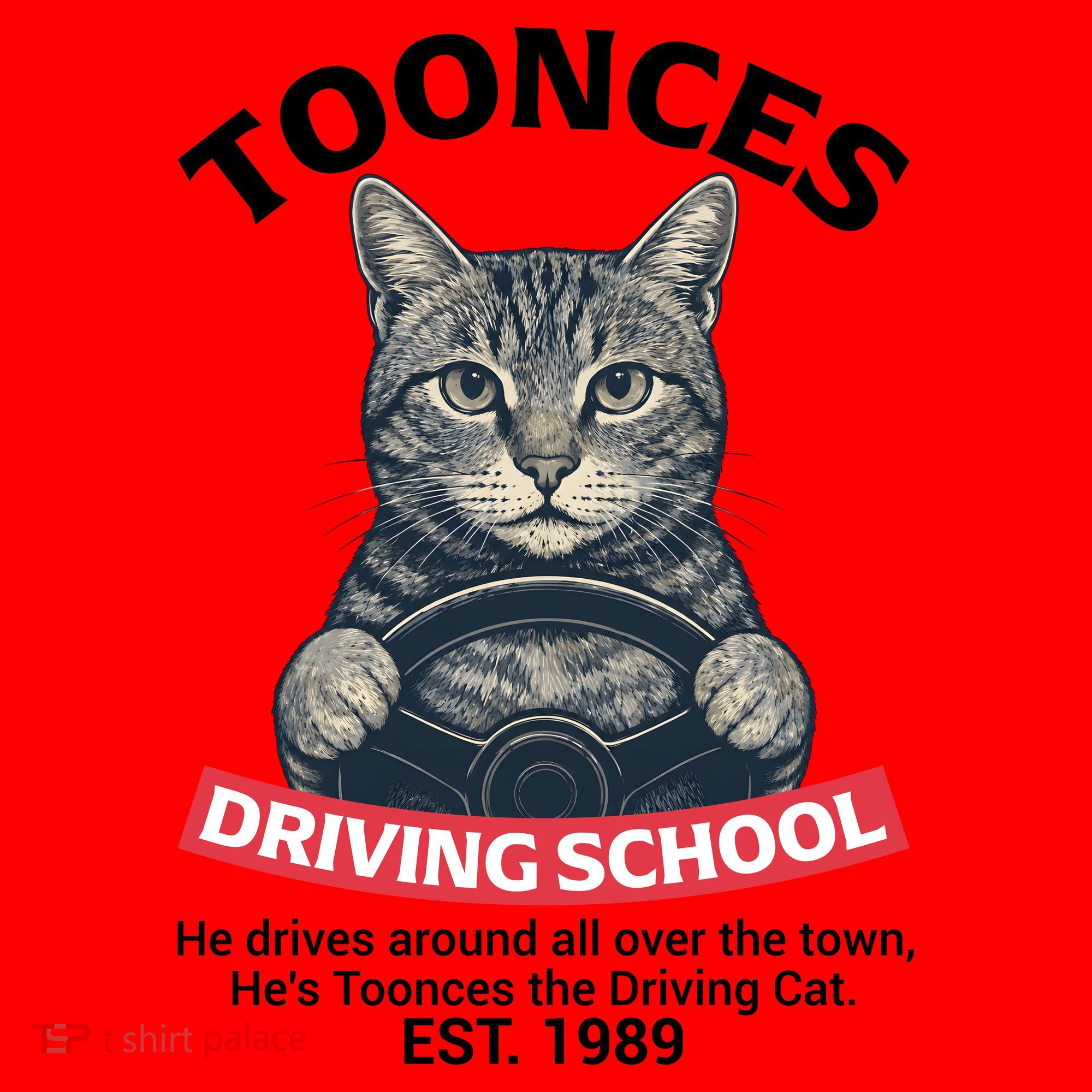Funny Cat Driving School Graphic with Kitten Steering Santa Hat
