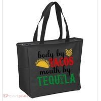 Funny Cinco De Mayo Body By Tacos Mouth By Tequila Tote Bag thumb 2