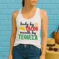 Funny Cinco De Mayo Body By Tacos Mouth By Tequila Women's Tank Top thumb 2