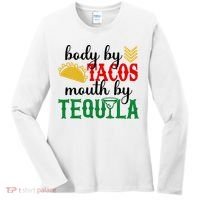 Funny Cinco De Mayo Body By Tacos Mouth By Tequila Women's Long Sleeve Shirt thumb 0