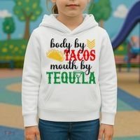 Funny Cinco De Mayo Body By Tacos Mouth By Tequila Kids Hoodie thumb 3