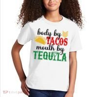 Funny Cinco De Mayo Body By Tacos Mouth By Tequila Kids T-Shirt thumb 2