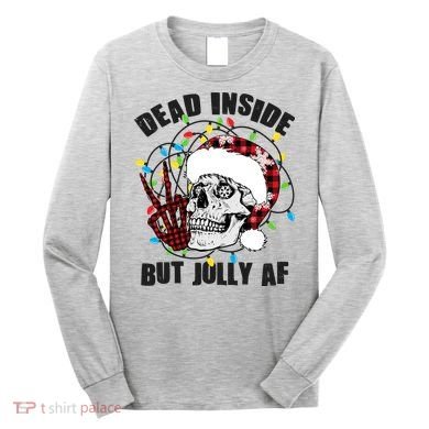 Funny Christmas Dead Inside But Jolly AF Peace Out Skull Long Sleeve Shirt