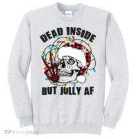 Funny Christmas Dead Inside But Jolly AF Peace Out Skull Sweatshirt thumb 0