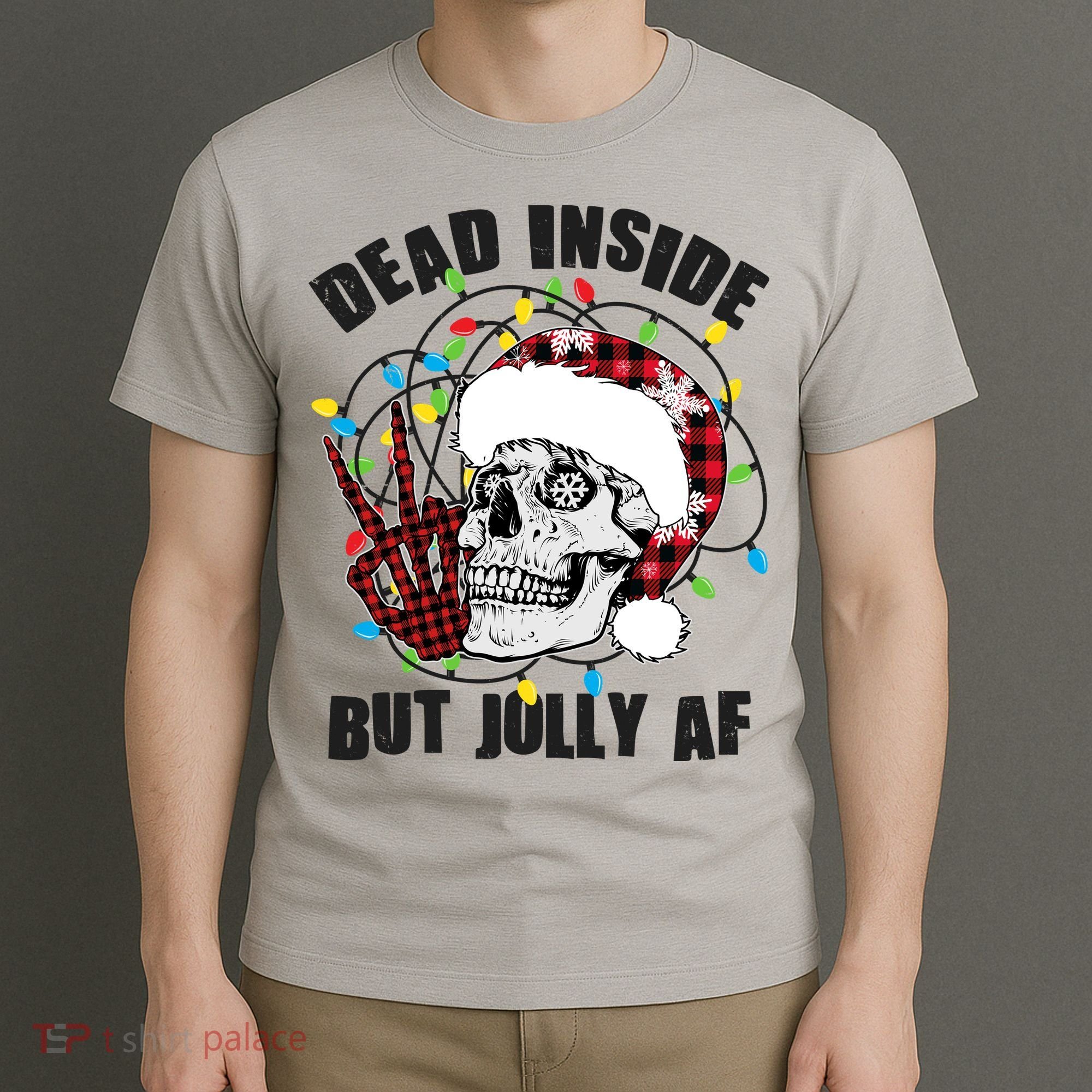 Funny Christmas Dead Inside But Jolly AF Peace Out Skull T-Shirt