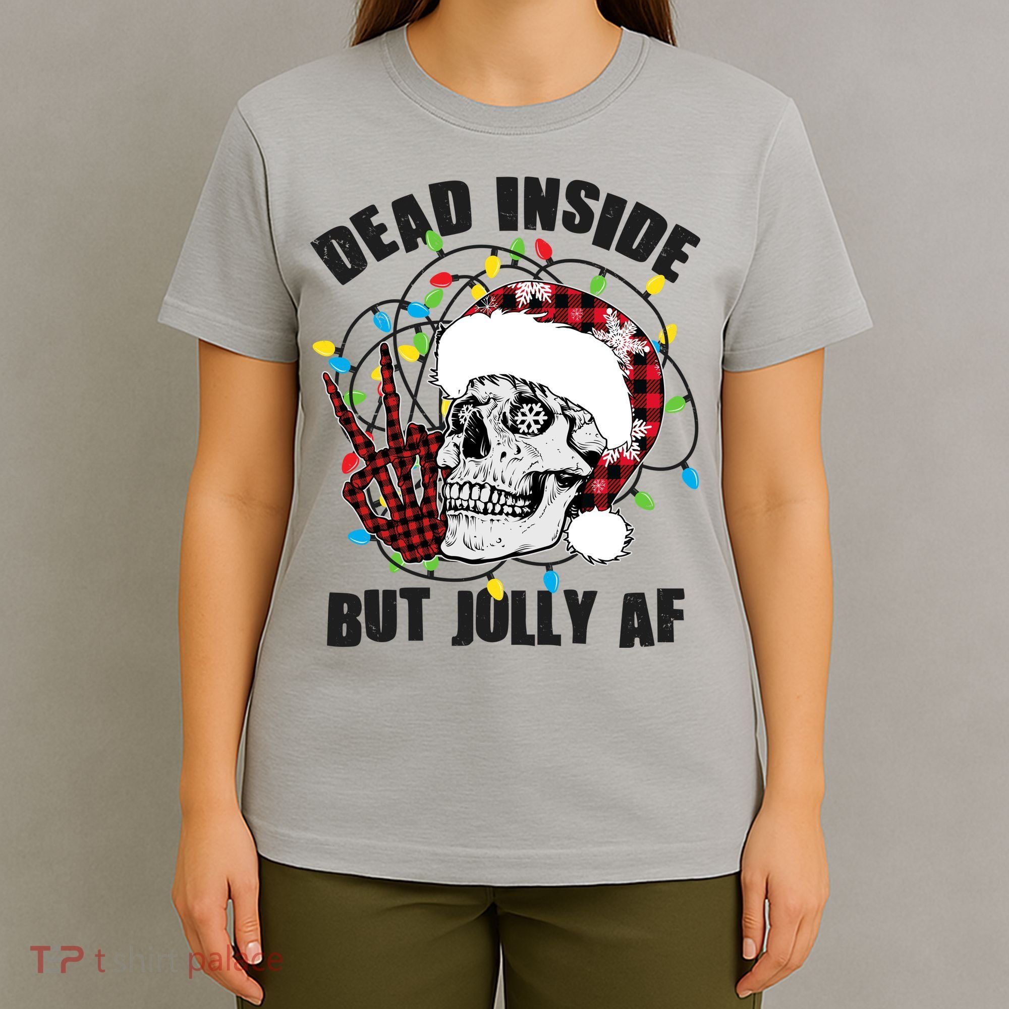 Funny Christmas Dead Inside But Jolly AF Peace Out Skull T-Shirt