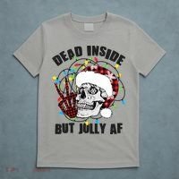 Funny Christmas Dead Inside But Jolly AF Peace Out Skull T-Shirt thumb 5