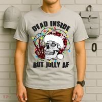 Funny Christmas Dead Inside But Jolly AF Peace Out Skull T-Shirt thumb 6