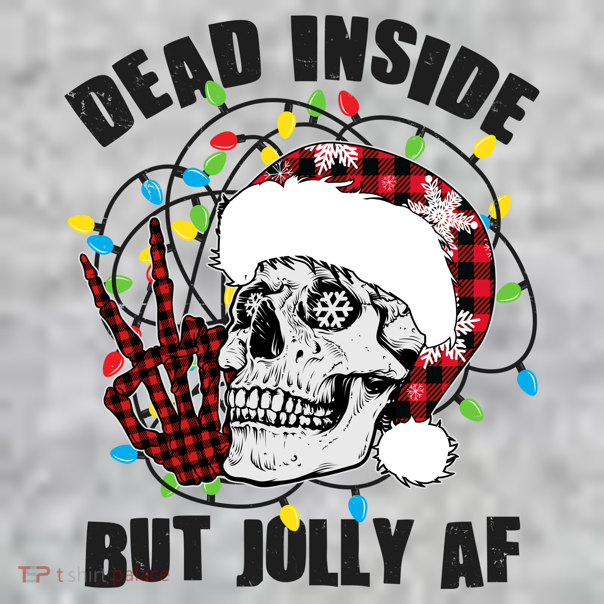 Funny Christmas Dead Inside But Jolly AF Peace Out Skull T-Shirt