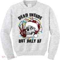 Funny Christmas Dead Inside But Jolly AF Peace Out Skull Kids Sweatshirt thumb 0