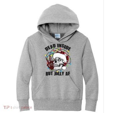 Funny Christmas Dead Inside But Jolly AF Peace Out Skull Kids Hoodie