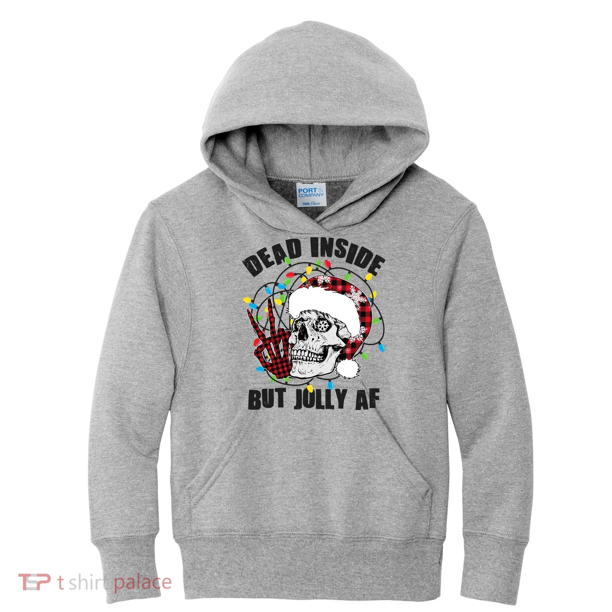 Funny Christmas Dead Inside But Jolly AF Peace Out Skull Kids Hoodie