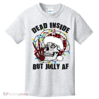Funny Christmas Dead Inside But Jolly AF Peace Out Skull Kids T-Shirt