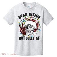 Funny Christmas Dead Inside But Jolly AF Peace Out Skull Kids T-Shirt thumb 0