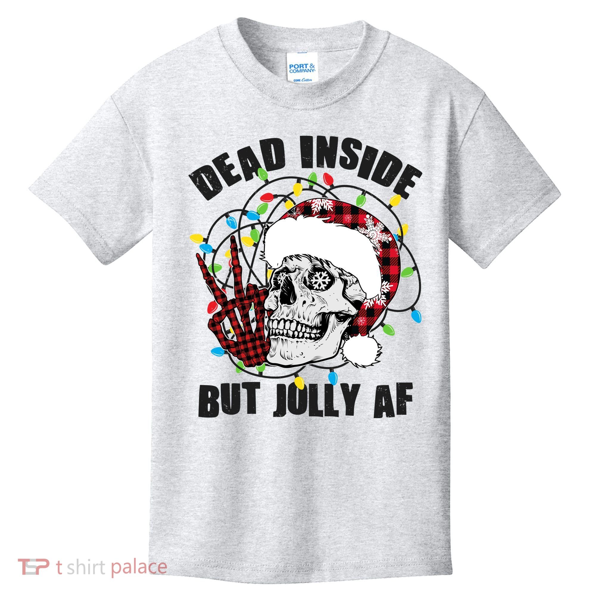 Funny Christmas Dead Inside But Jolly AF Peace Out Skull Kids T-Shirt