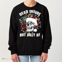 Funny Christmas Dead Inside But Jolly AF Peace Out Skull Women's Sweatshirt thumb 0