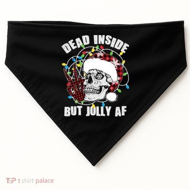 Funny Christmas Dead Inside But Jolly AF Peace Out Skull USA-Made Doggie Bandana