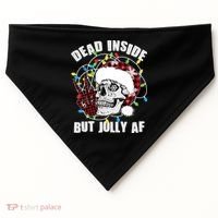 Funny Christmas Dead Inside But Jolly AF Peace Out Skull USA-Made Doggie Bandana thumb 0