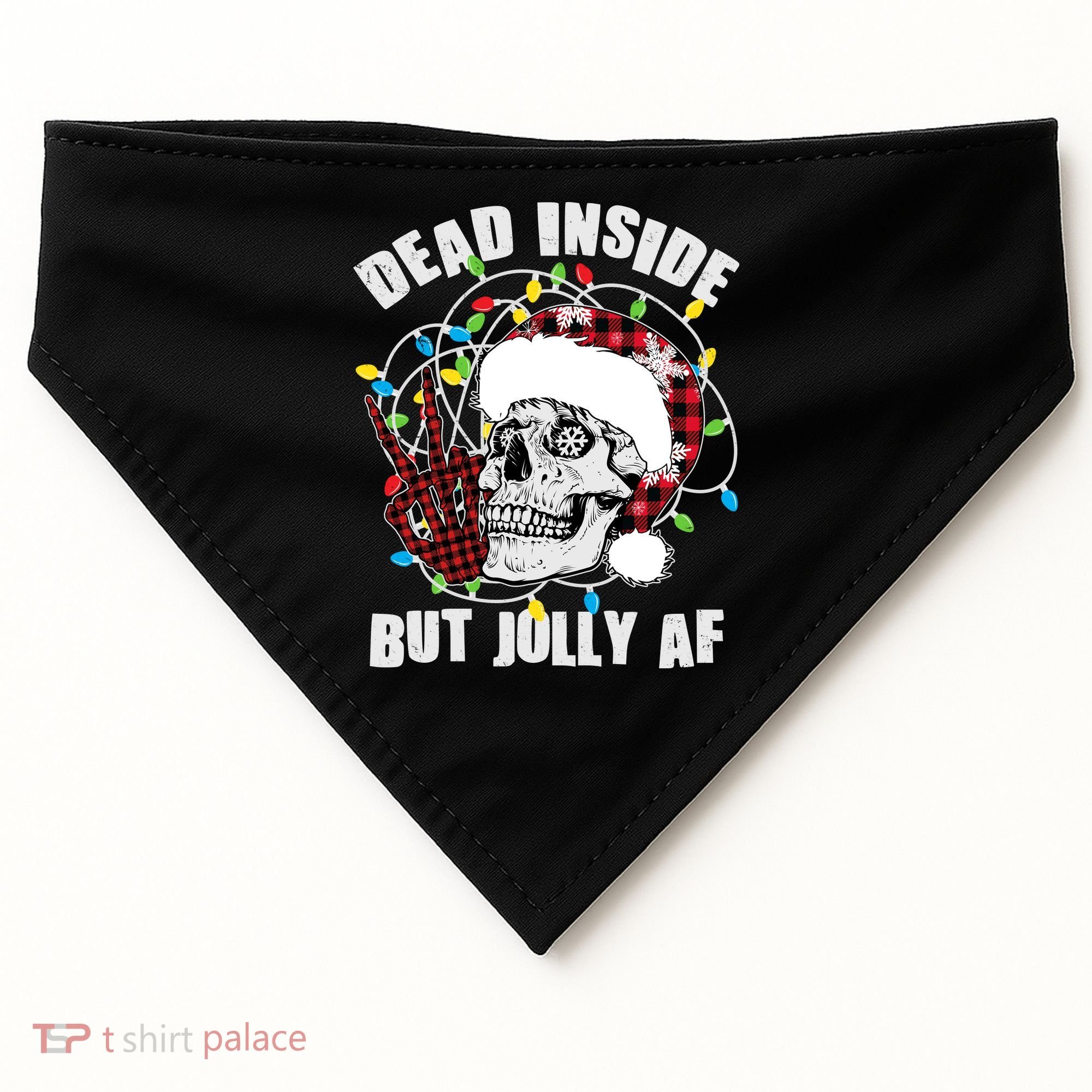 Funny Christmas Dead Inside But Jolly AF Peace Out Skull USA-Made Doggie Bandana