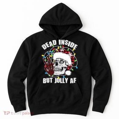 Funny Christmas Dead Inside But Jolly AF Peace Out Skull Hoodie