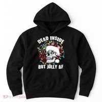 Funny Christmas Dead Inside But Jolly AF Peace Out Skull Hoodie thumb 0