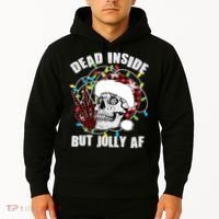 Funny Christmas Dead Inside But Jolly AF Peace Out Skull Hoodie thumb 2