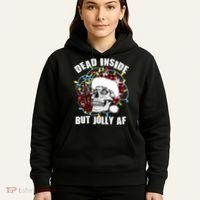 Funny Christmas Dead Inside But Jolly AF Peace Out Skull Hoodie thumb 5