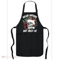 Funny Christmas Dead Inside But Jolly AF Peace Out Skull Apron thumb 0