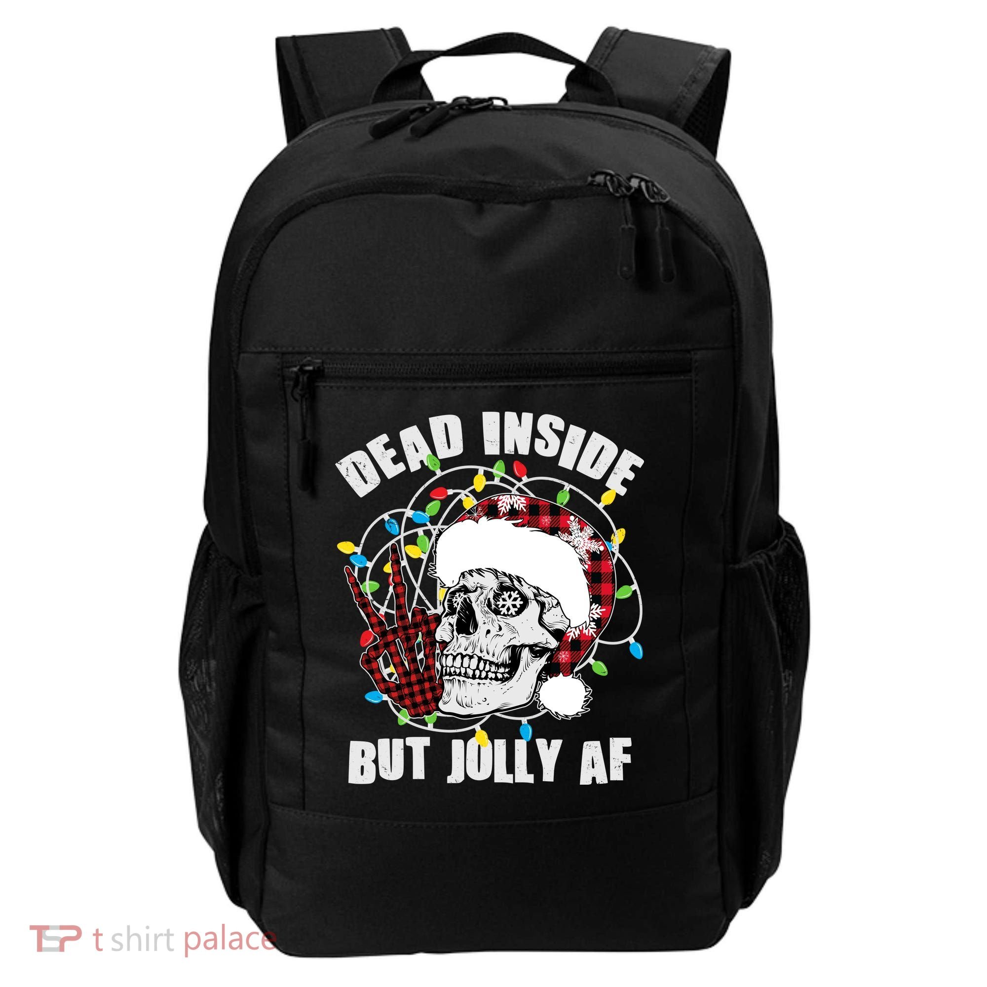 Funny Christmas Dead Inside But Jolly AF Peace Out Skull Backpack