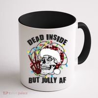 Funny Christmas Dead Inside But Jolly AF Peace Out Skull Coffee Mug thumb 1
