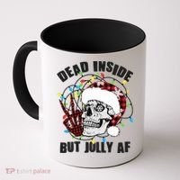 Funny Christmas Dead Inside But Jolly AF Peace Out Skull Coffee Mug thumb 0