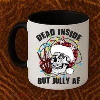 Funny Christmas Dead Inside But Jolly AF Peace Out Skull Coffee Mug thumb 2