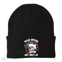 Funny Christmas Dead Inside But Jolly AF Peace Out Skull Beanie thumb 0