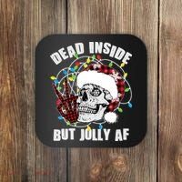 Funny Christmas Dead Inside But Jolly AF Peace Out Skull Coaster thumb 0