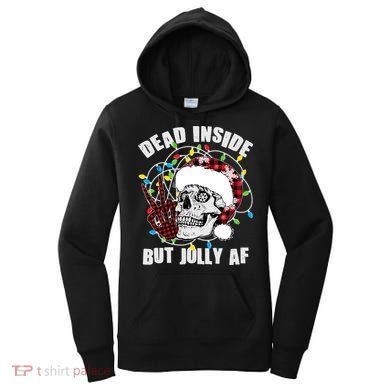 Funny Christmas Dead Inside But Jolly AF Peace Out Skull Women's Hoodie