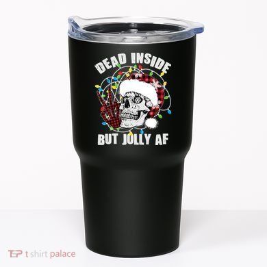 Funny Christmas Dead Inside But Jolly AF Peace Out Skull Tumbler