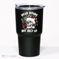 Funny Christmas Dead Inside But Jolly AF Peace Out Skull Tumbler thumb 0